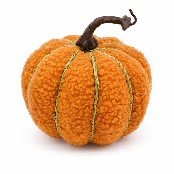 Teddy Orange Plush Pumpkin Decoration - Medium, Rustic Cord Detail