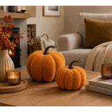 Teddy Orange Plush Pumpkin Decoration - Medium, Rustic Cord Detail
