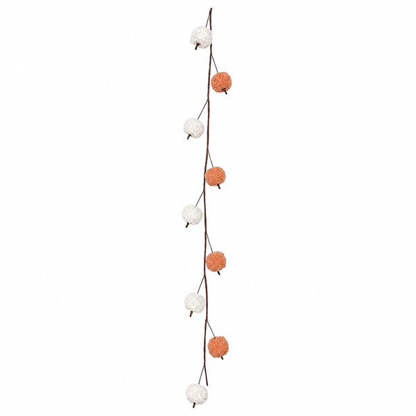 Mini Orange Pumpkin Teddy Hanging Garland - White and Orange Pom-Poms