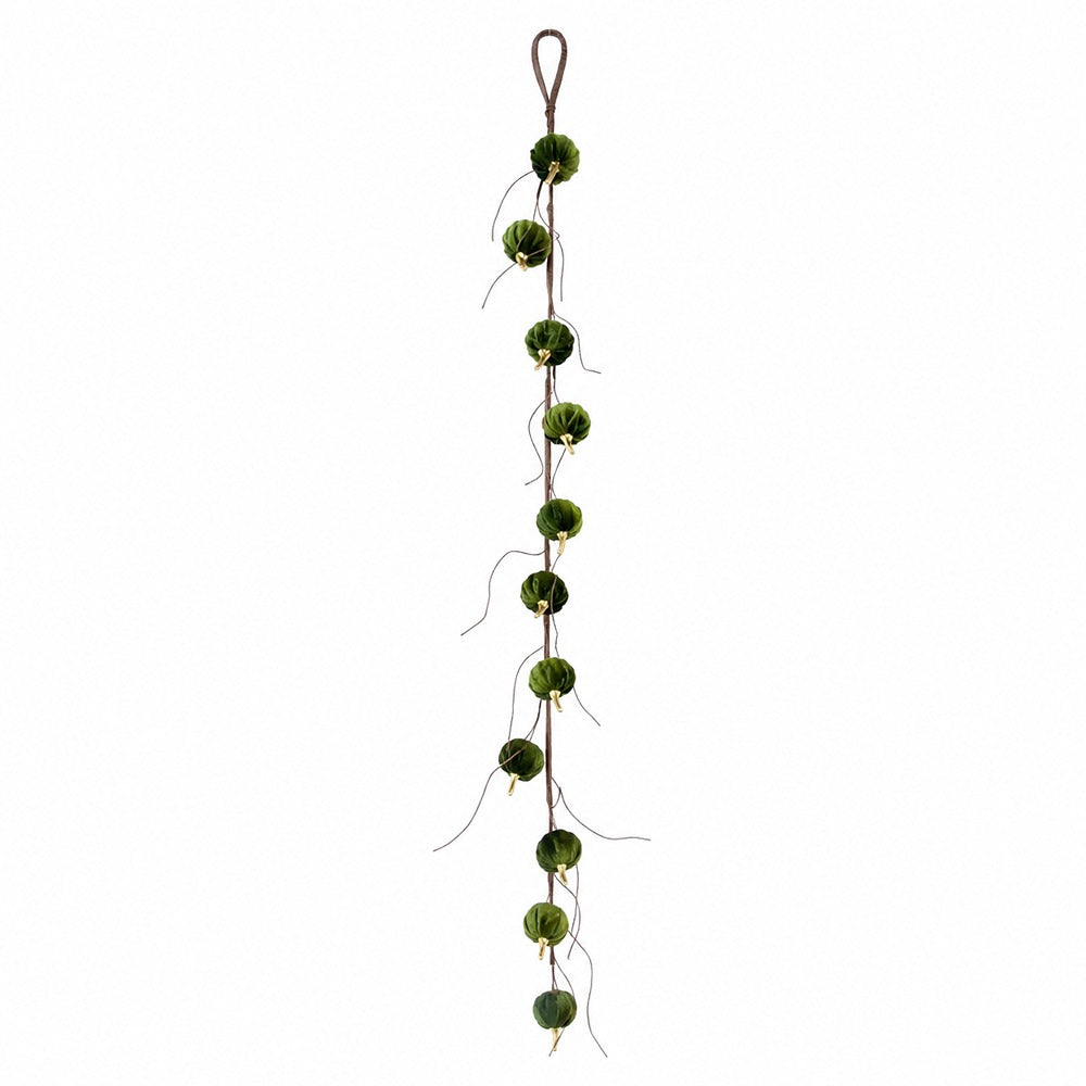 Green Velvet Pumpkin Hanging Garland - 120cm, Rustic Botanical Décor