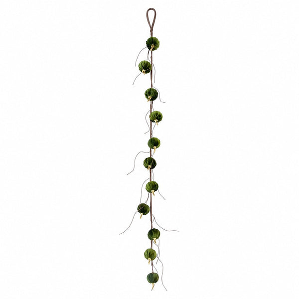 Green Velvet Pumpkin Hanging Garland - 120cm, Rustic Botanical Décor
