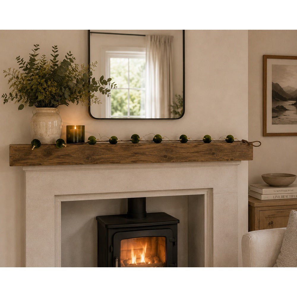 Green Velvet Pumpkin Hanging Garland - 120cm, Rustic Botanical Décor