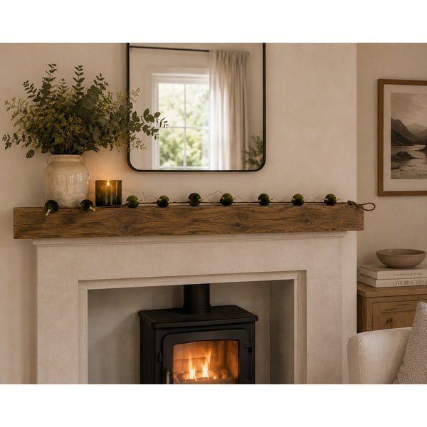Green Velvet Pumpkin Hanging Garland - 120cm, Rustic Botanical Décor