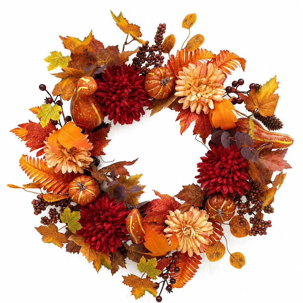 Autumn Flower and Pumpkin Wreath - 66cm, Assorted Harvest Colours