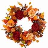 Autumn Flower and Pumpkin Wreath - 66cm, Assorted Harvest Colours