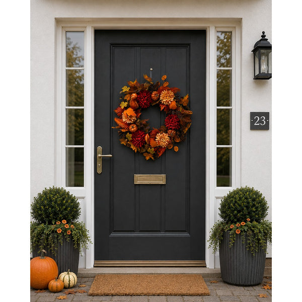 Autumn Flower and Pumpkin Wreath - 66cm, Assorted Harvest Colours