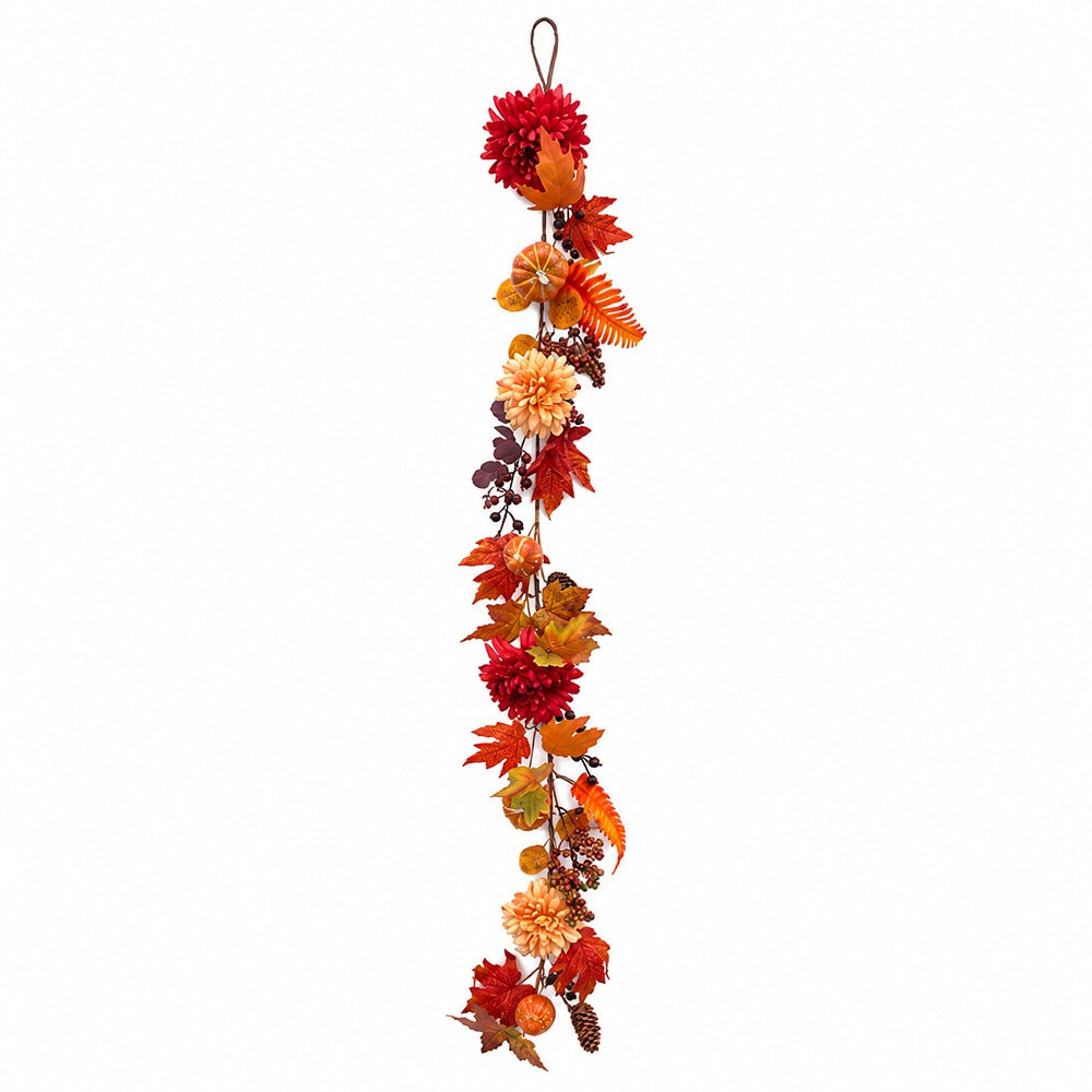 Autumn Pumpkin and Floral Hanging Garland - 152cm, Harvest Colours