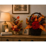 Autumn Harvest Floral Basket Decoration - Woven Basket, Mixed Foliage