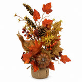 Autumn Leaf and Pumpkin Burlap Arrangement - Pinecone and Bird Accents