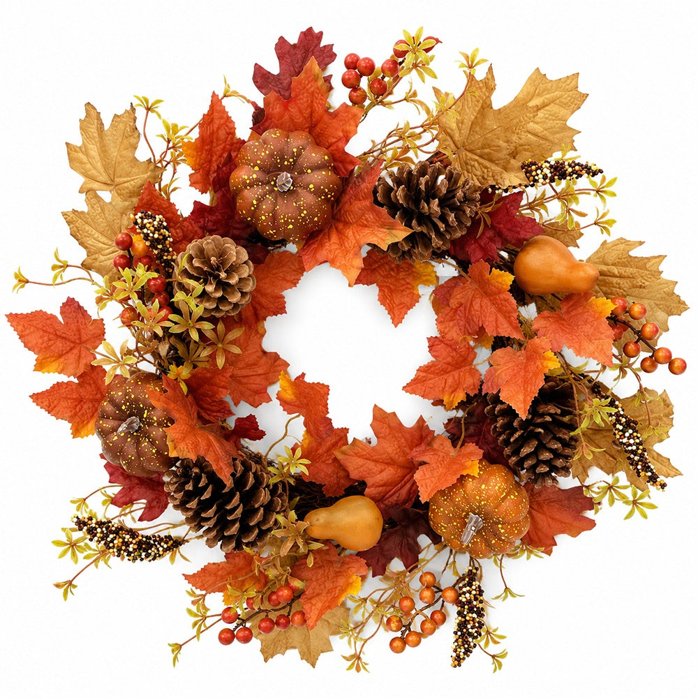 Autumn Leaf, Acorn and Pumpkin Decorative Wreath - 50cm, Multicoloured