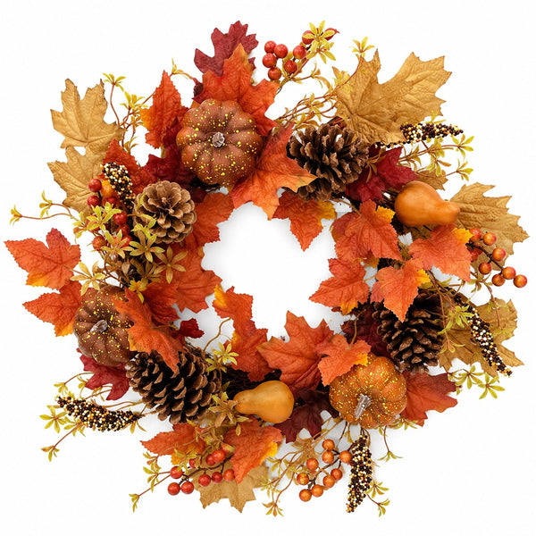 Autumn Leaf, Acorn and Pumpkin Decorative Wreath - 50cm, Multicoloured