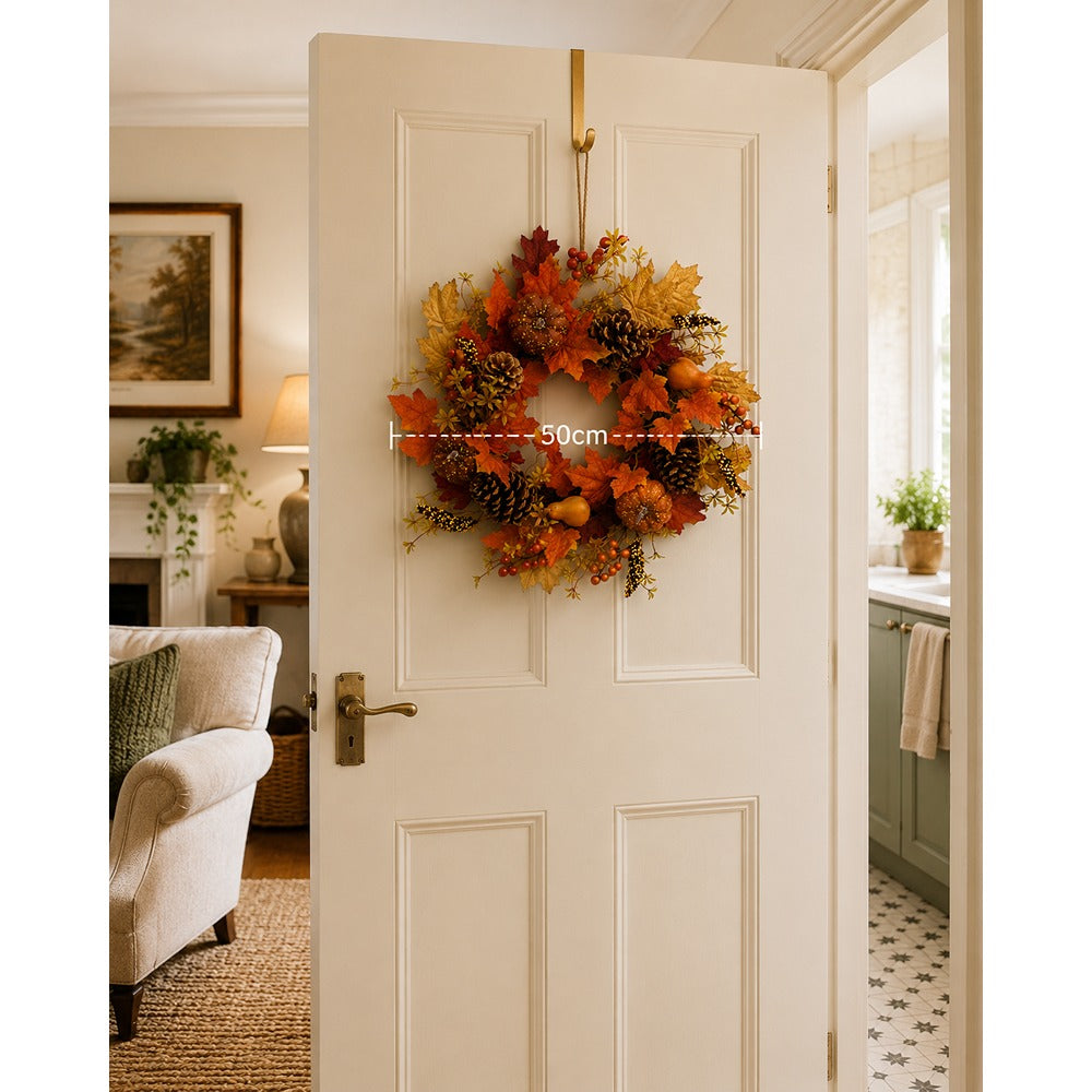 Autumn Leaf, Acorn and Pumpkin Decorative Wreath - 50cm, Multicoloured