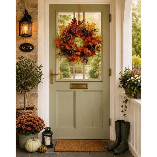 Autumn Leaf, Acorn and Pumpkin Decorative Wreath - 50cm, Multicoloured