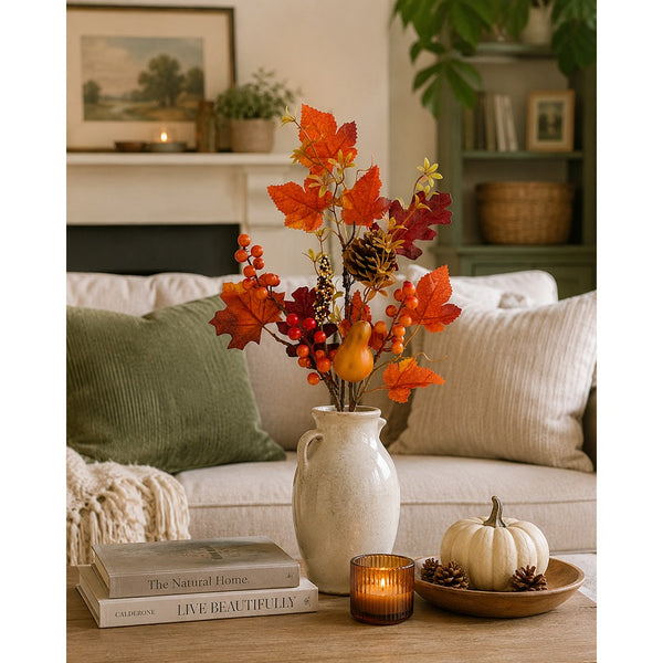 Autumn Leaf and Berry Decorative Pick - Pear and Pine Cone Accents