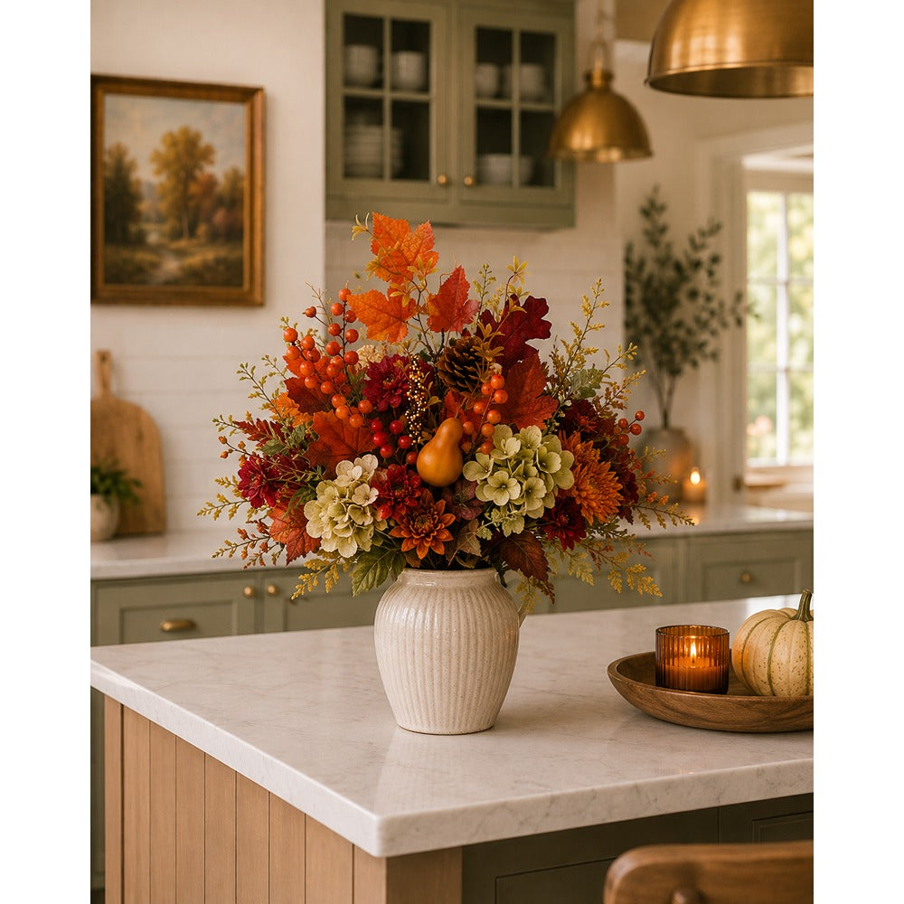 Autumn Leaf and Berry Decorative Pick - Pear and Pine Cone Accents