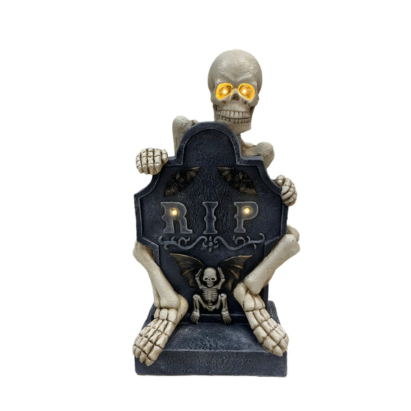 LED Skeleton Tombstone Halloween Decoration - 60cm, Light-Up RIP