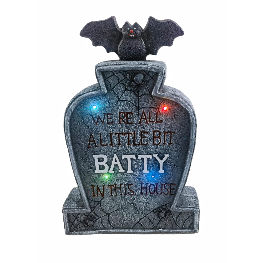 Batty LED Halloween Tombstone Decoration - Multicoloured Lights, 45cm