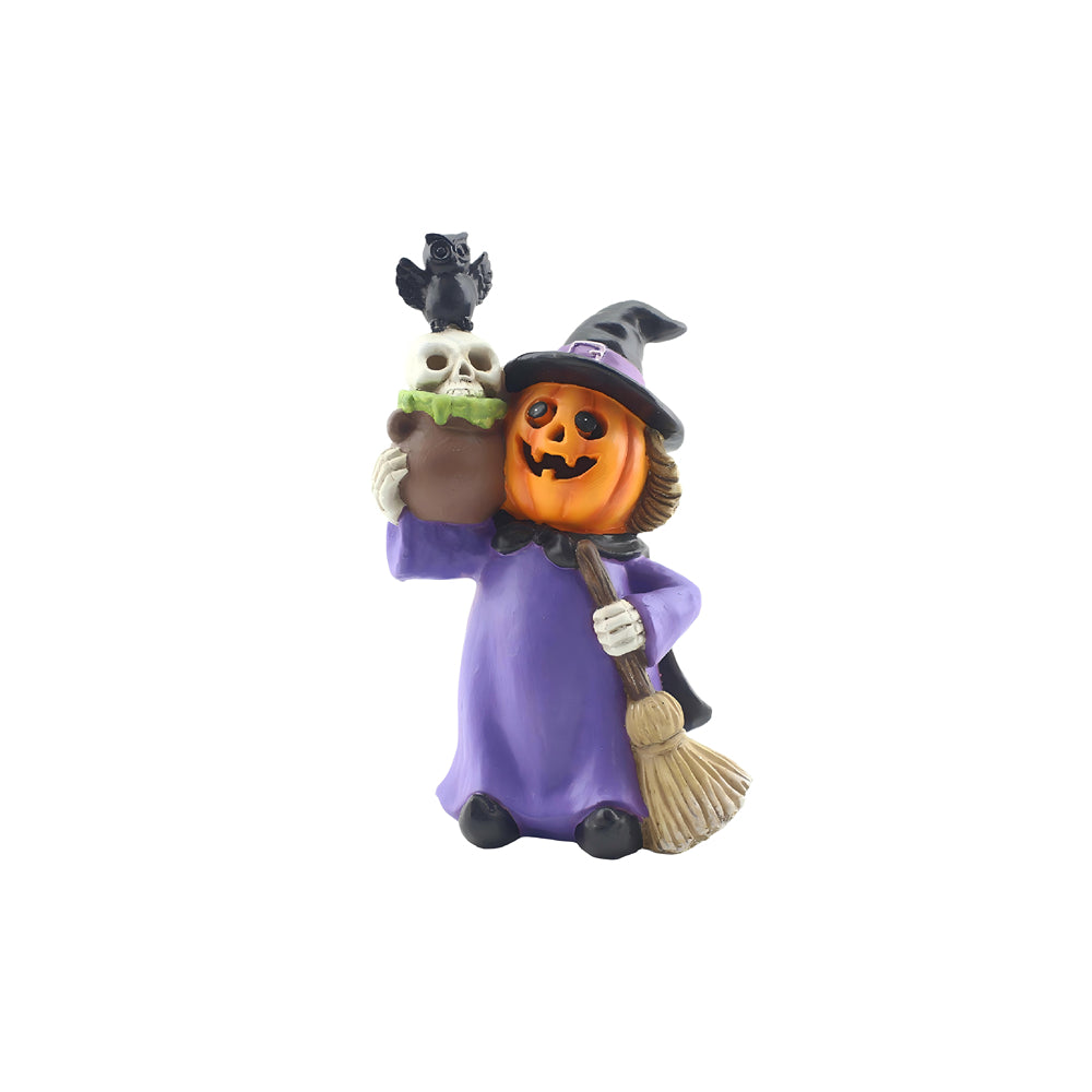 LED Pumpkin Witch Halloween Ornament - Cauldron, Owl and Broom, 26cm