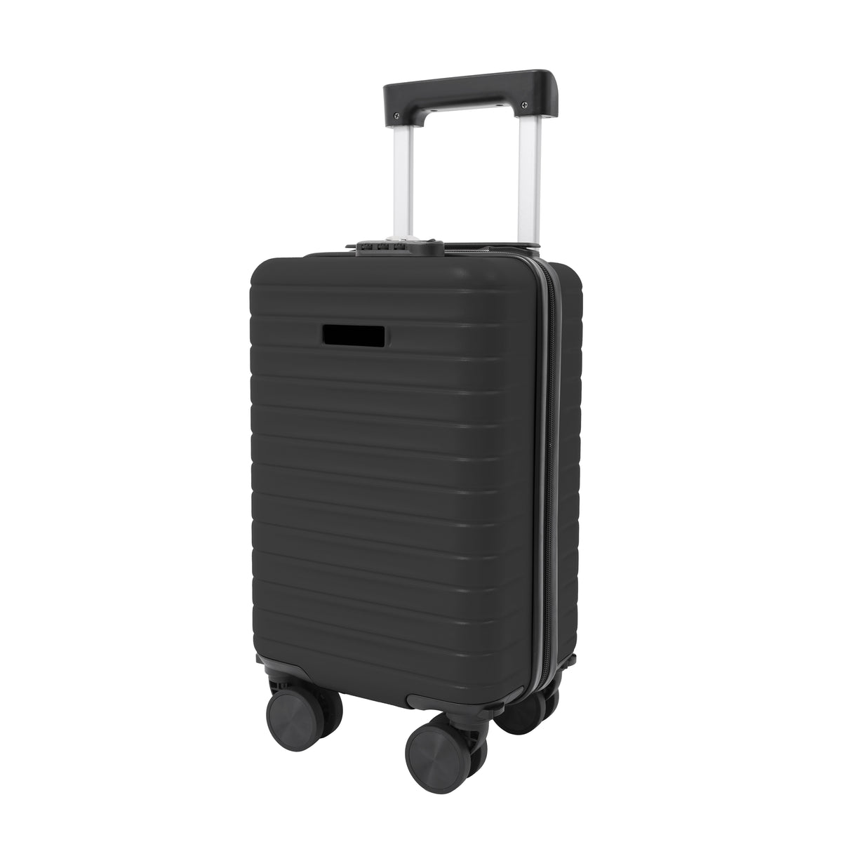 Black Hard-Shell Underseat Cabin Suitcase - Spinner Wheels, Combination Lock