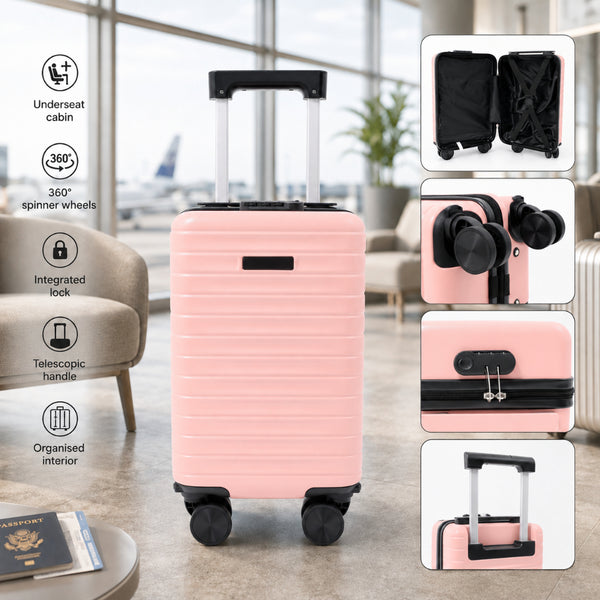 Blush Pink Hard Shell Underseat Cabin Suitcase - Spinner Wheels, Lock