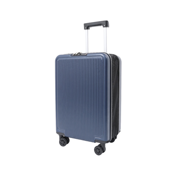 Expandable Navy Hard-Shell Cabin Suitcase - Spinner Wheels, Combination Lock