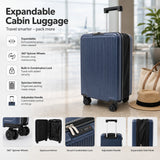Expandable Navy Hard-Shell Suitcase - Spinner Wheels, Combination Lock