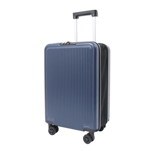 Expandable Navy Hard-Shell Cabin Suitcase - Spinner Wheels, Combination Lock