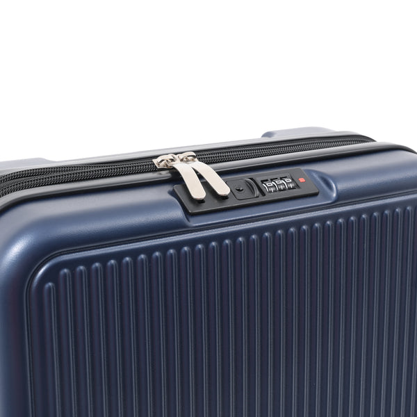 Expandable Navy Hard-Shell Cabin Suitcase - Spinner Wheels, Combination Lock