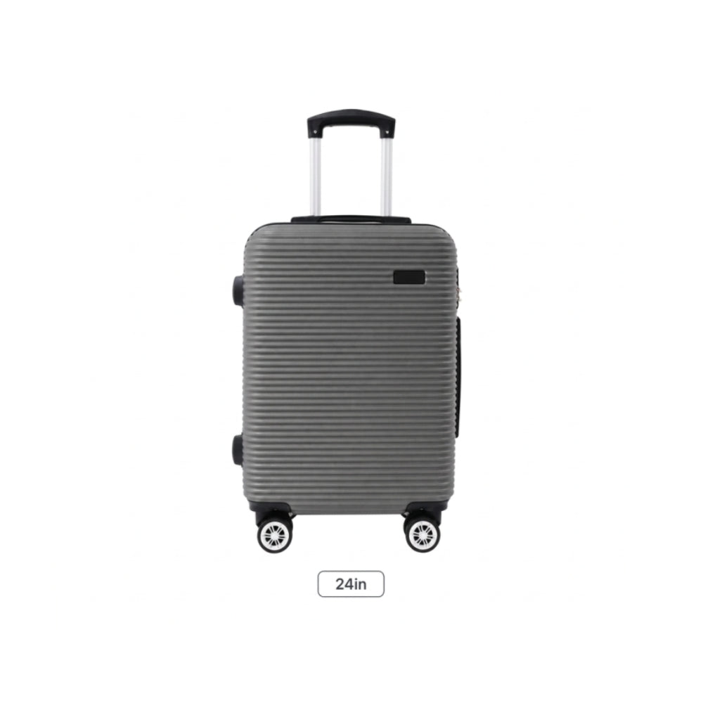 Dark Grey Ribbed Hard-Shell Suitcase - 24 Inch, Four Spinner Wheels
