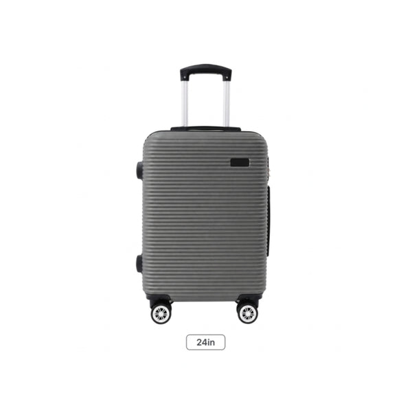 Dark Grey Ribbed Hard-Shell Suitcase - 24 Inch, Four Spinner Wheels