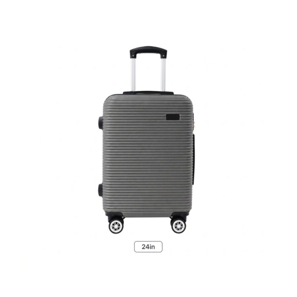 Dark Grey Ribbed Hard-Shell Suitcase - 24 Inch, Four Spinner Wheels