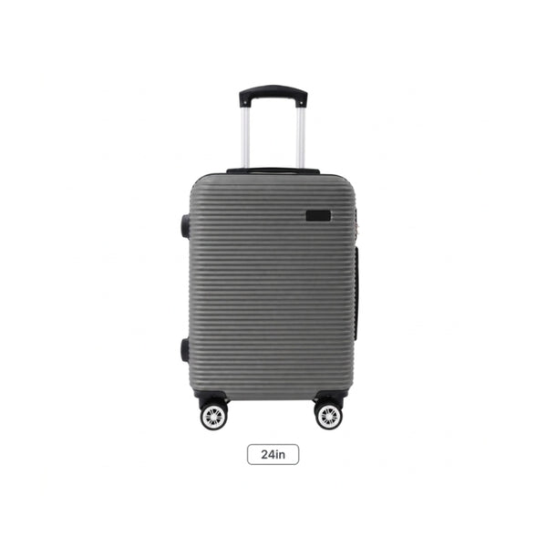 Dark Grey Ribbed Hard-Shell Suitcase - 24 Inch, Four Spinner Wheels
