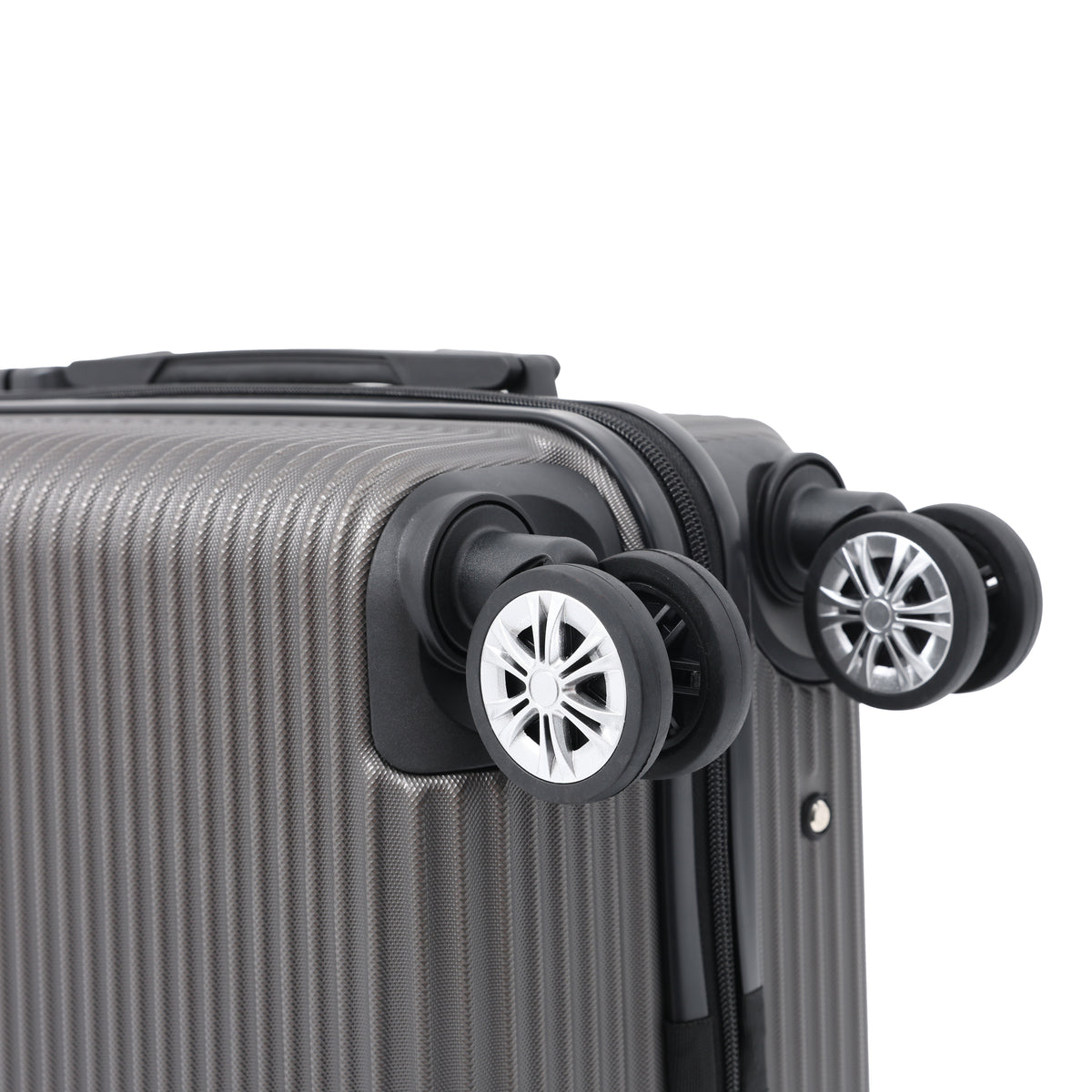 Dark Grey Ribbed Hard-Shell Suitcase - 24 Inch, Four Spinner Wheels