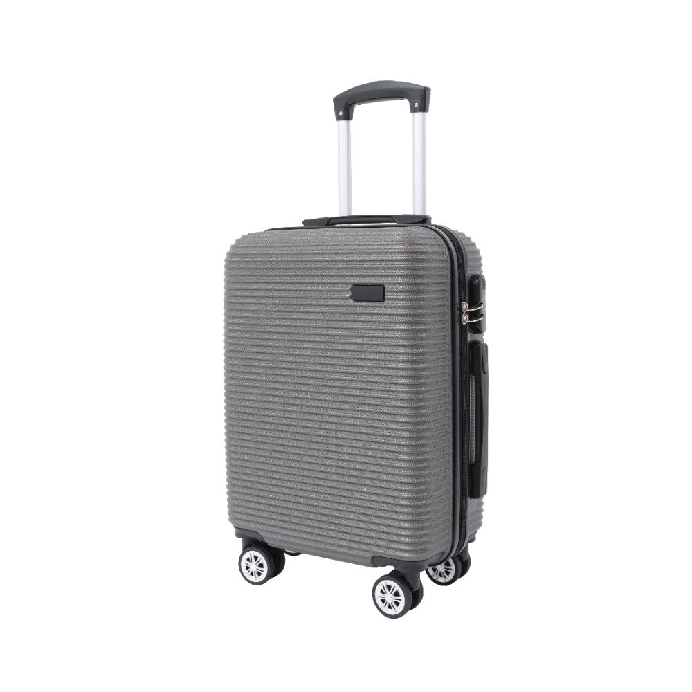 Dark Grey Ribbed Hard-Shell Suitcase - 24 Inch, Four Spinner Wheels