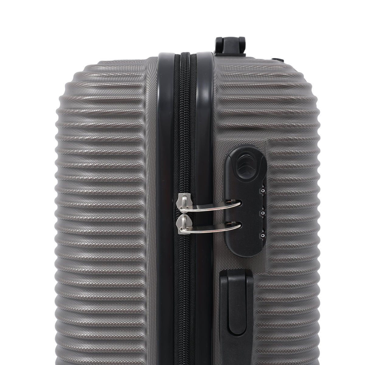 Dark Grey Ribbed Hard-Shell Suitcase - 24 Inch, Four Spinner Wheels