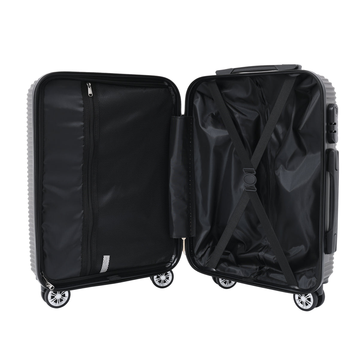 Dark Grey Ribbed Hard-Shell Suitcase - 24 Inch, Four Spinner Wheels