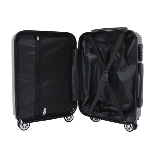 Dark Grey Ribbed Hard-Shell Suitcase - 24 Inch, Four Spinner Wheels