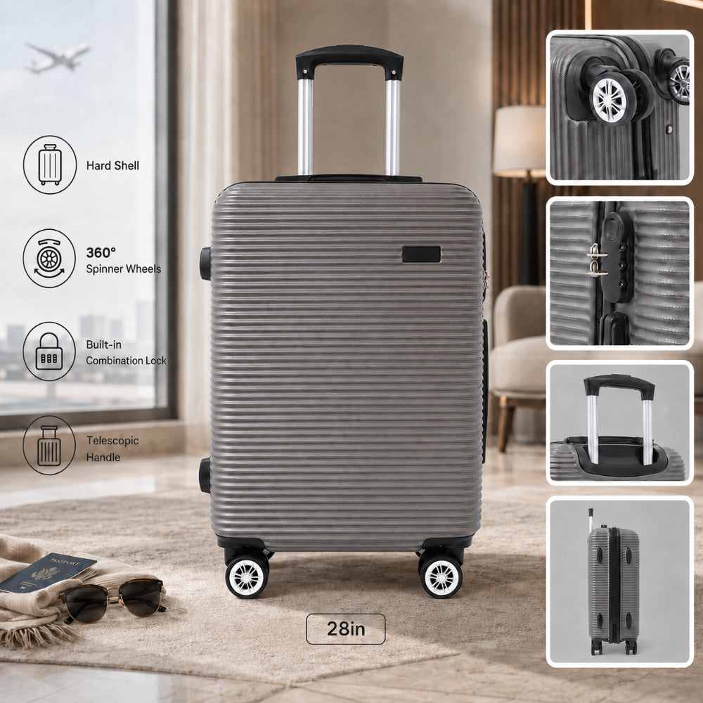 Grey Ribbed Hard-Shell Spinner Luggage - 28 Inch, Four Wheels