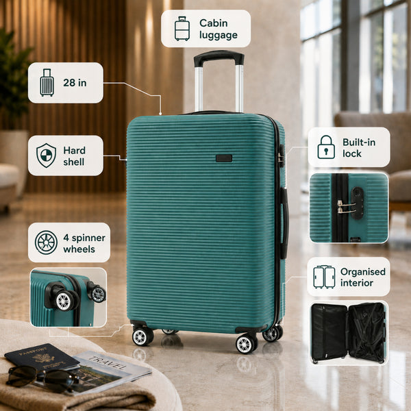 Teal Hard-Shell Cabin Suitcase - 20 Inch, Four Spinner Wheels