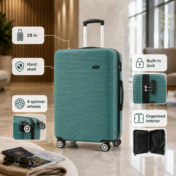 Teal Marbled Hard-Shell Spinner Suitcase - 28 Inch, Four Wheels