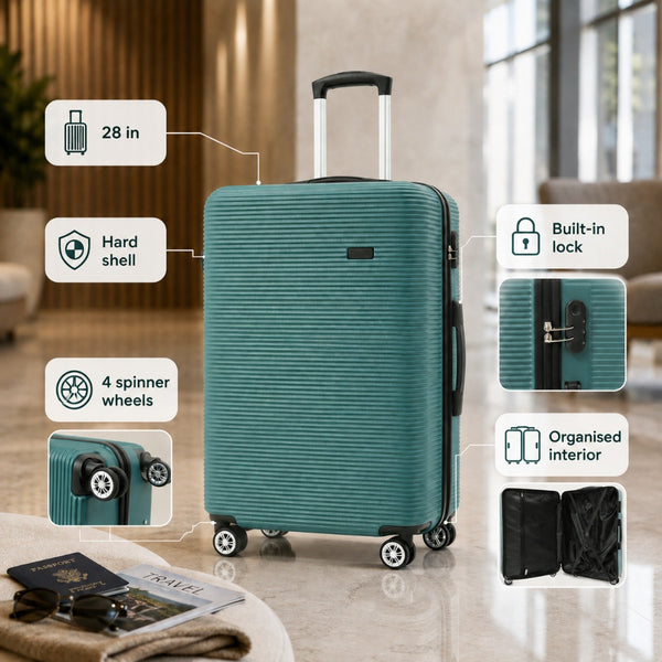 Teal Marbled Hard-Shell Spinner Suitcase - 28 Inch, Four Wheels