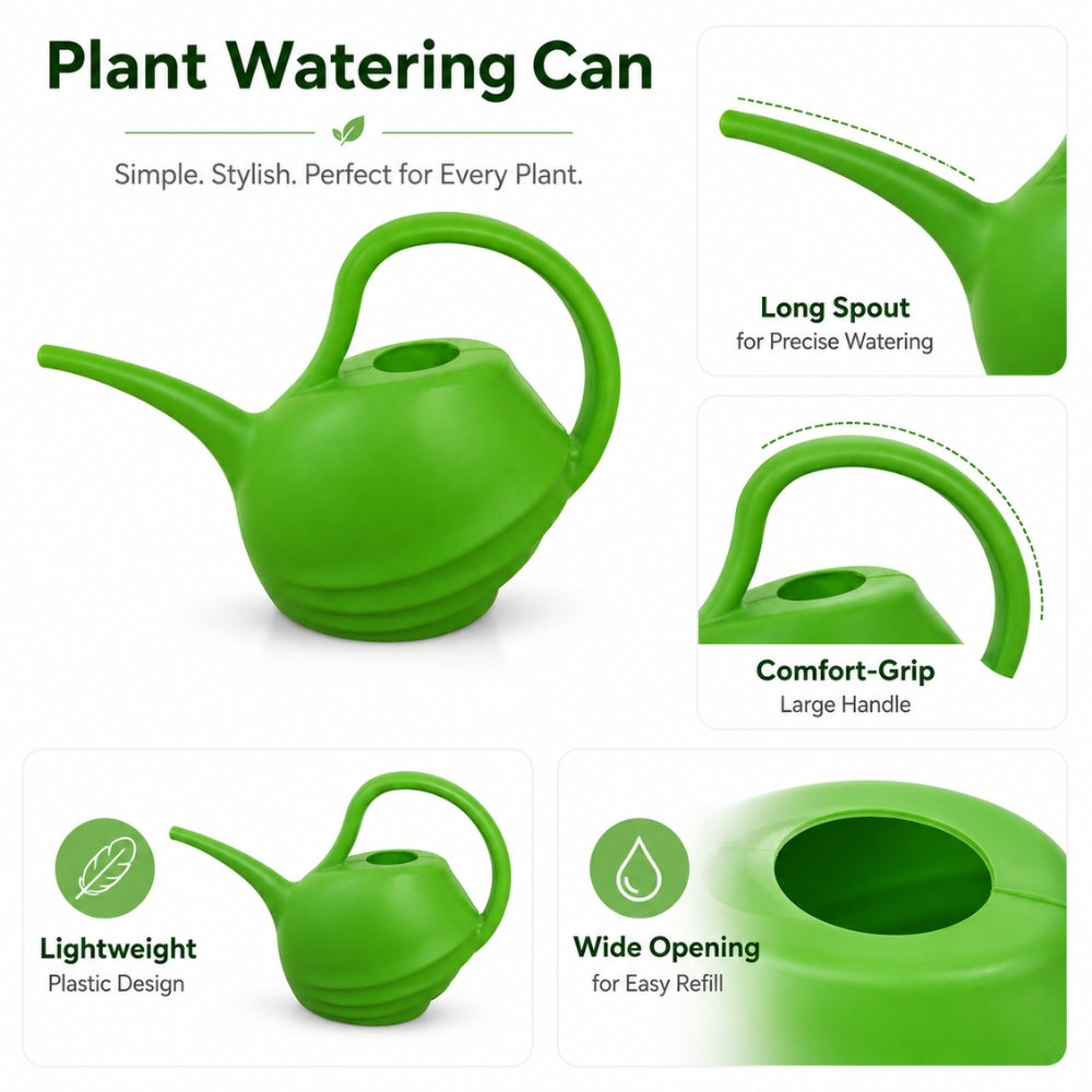 Watering Can 2L Bright Green Garden Watering Can | Long Tapered Spout