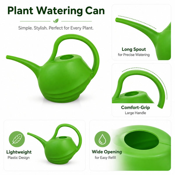 Watering Can 2L Bright Green Garden Watering Can | Long Tapered Spout
