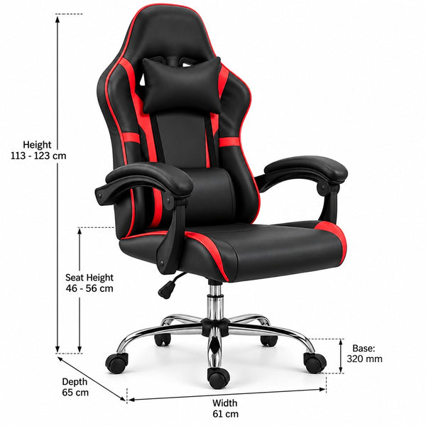 Gaming Chair Black and Red | Adjustable Comfort with Neck & Lumbar Support