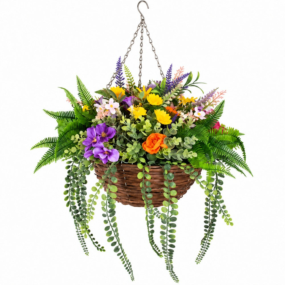 Purple Flower Hanging Basket with Chain | 60x30cm Artificial Plant