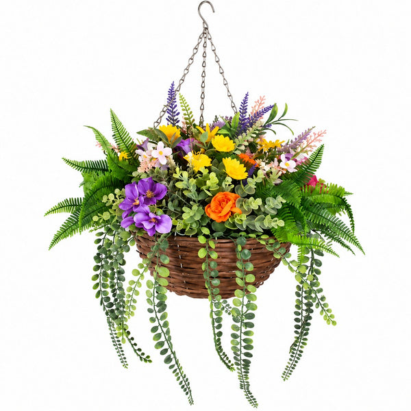 Purple Flower Hanging Basket with Chain | 60x30cm Artificial Plant
