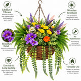 Purple Flower Hanging Basket with Chain | 60x30cm Artificial Plant