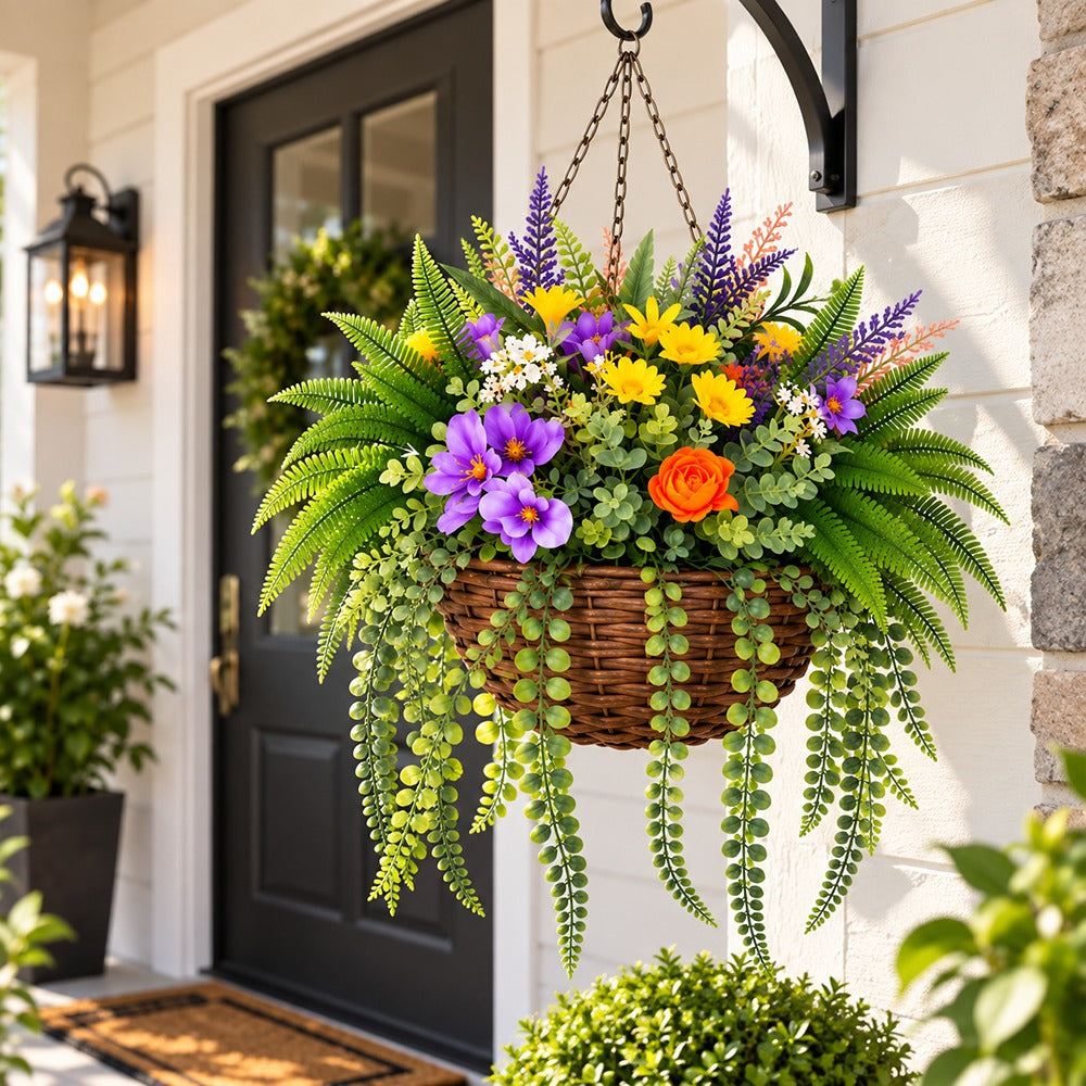 Purple Flower Hanging Basket with Chain | 60x30cm Artificial Plant