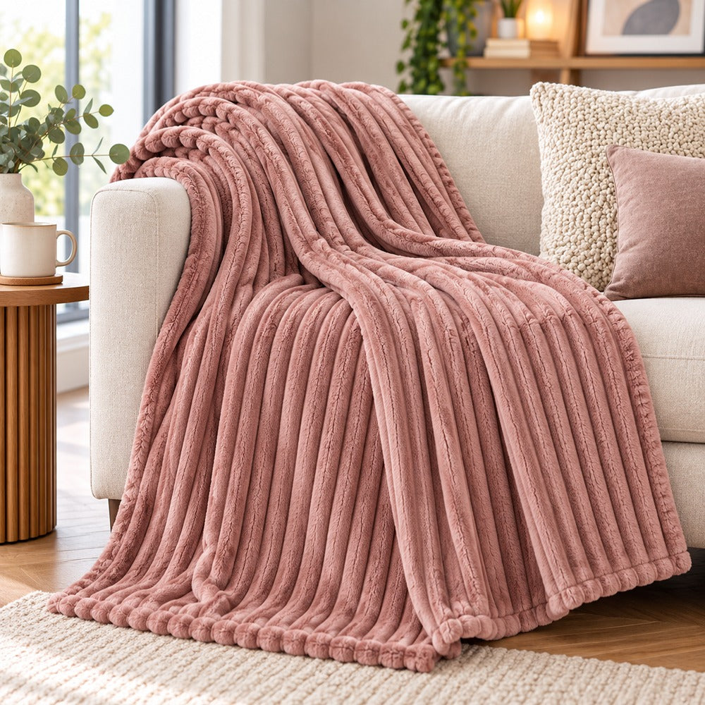 The Stylish Choice Ribbed Throw Rose Pink | 200x220cm Soft Warmth
