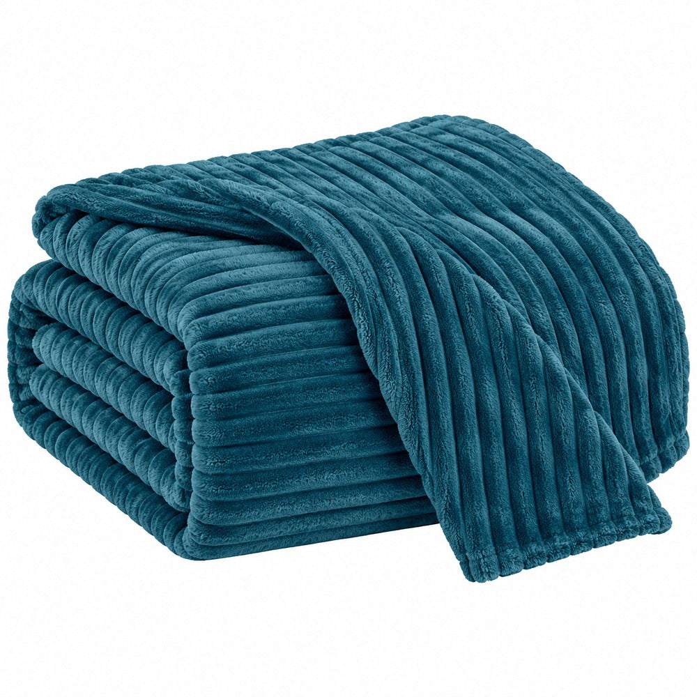 The Stylish Choice Ribbed Throw Teal Blue | 200x220cm Soft Warmth